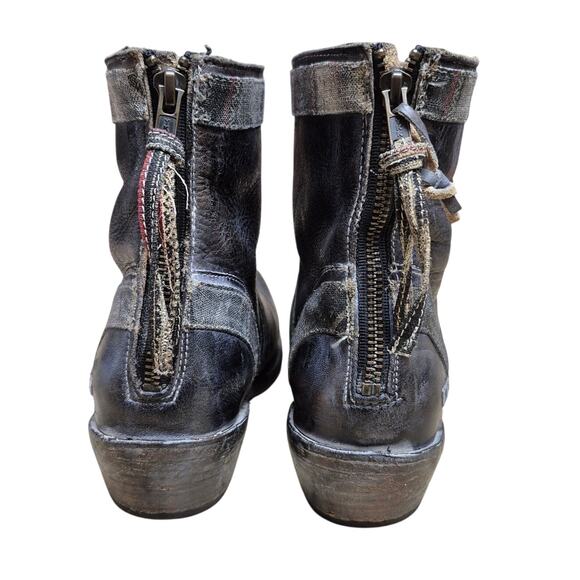 Bed Stu Black Binary Rear Zip Bench Made Distressed Leather Ankle Boots Size 9 - Picture 3 of 6